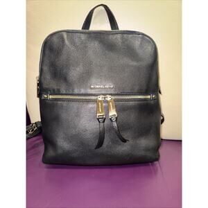 Michael Kors Rhea Zip medium slim backpack in black pebbled leather